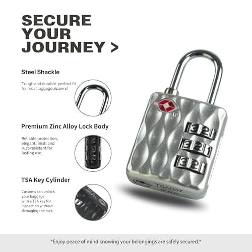 UP Security TSA-Approved Combination Padlock for Luggage & Travel - Durable, Resettable, Compact TSA Lock, Combo Lock for Suitcase, Cabinet, Gym Locker, Gun Case, Box (Silver+Silver) — view 5