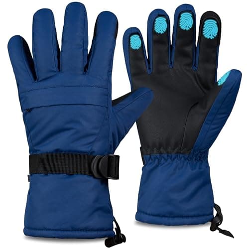 CityComfort Mens Skiing Gloves Fleece Lined Touch Screen Gloves with Zip Pocket Waterproof Windproof Snowboarding (Blue)