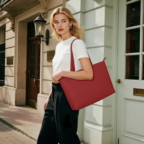 KALIDI Tote Bag Handbags for Women Large with Zip PU Leather School,Work — view 2
