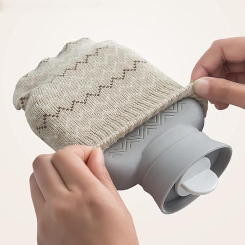 Mini Hot Water Bottle with Grey Knitted Cover, for Pain Relief — view 5