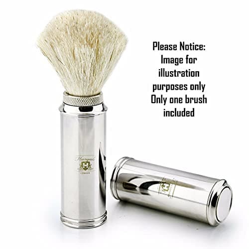 Haryali London Travel Shaving Brush for Men – Dense and Durable White Badger Hair Long Nickle Plated Steel Handle — view 5
