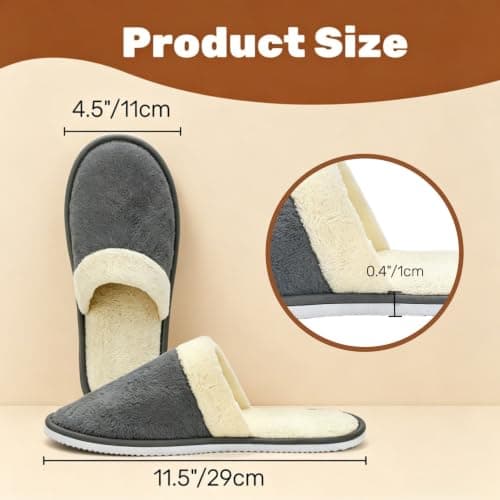 Goaste 8 Pairs Disposable Home Slippers, Non Slip Hotel Slippers, Washable Coral Fleece Spa Slippers, Closed-Toe Guest Slippers in 2 Colors for Men Women Guests, Home, Bathroom, Bedroom, Hotel, Travel — view 3