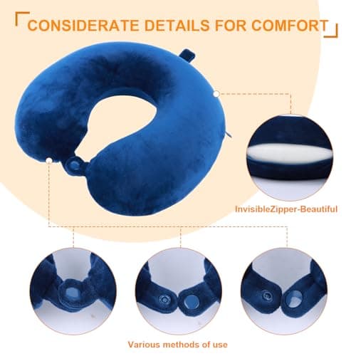 Far win Travel Pillow,100% Pure Memory Foam U Shaped Neck Pillow,Super Lightweight Portable Headrest Great for Airplane, Car,Home,Office,Sleeping (blue) — view 5