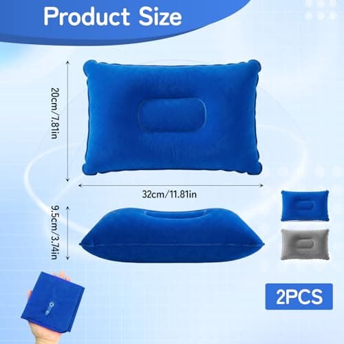 2-Pack Inflatable Camping Pillows, 32 x 20cm, Silver Grey and Royal Blue — view 2