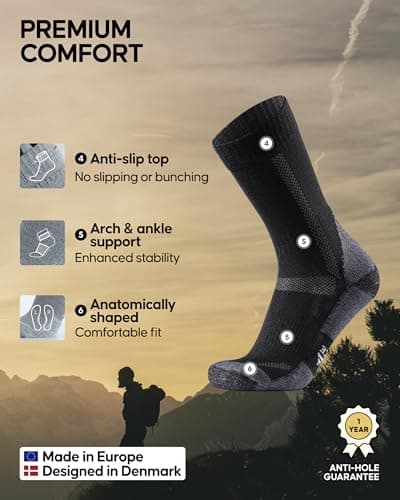 DANISH ENDURANCE Merino Hiking Socks, Wool Socks, Merino Socks, Trekking Socks, Breathable & Strongly Padded Work Socks, Men, Women & Children, 3 or 5 Pairs — view 3