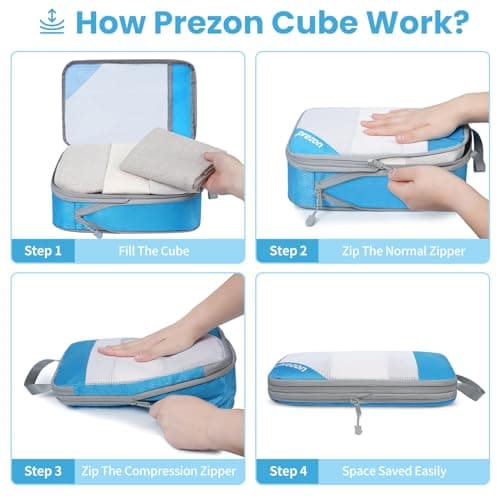 Prezon Versatile 6-Set Compression Hollow Packing Cubes, Full Open Visible Design, Space-Saving and Lightweight, Customized Cationic Material, Portable and Durable Luggage Organizer, Blue — view 6