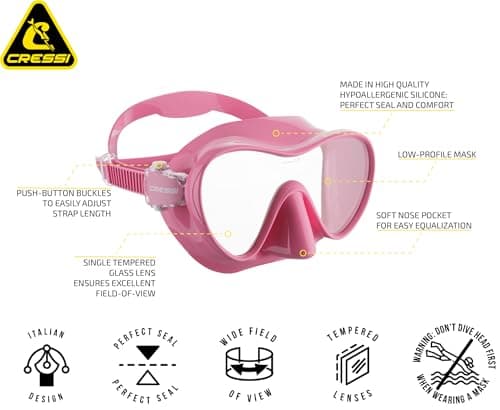 Cressi F1 Frameless Diving Mask - Anti-Fog Tempered Glass Snorkel Mask - Silicone Skirt for Secure Scuba Fit - Adjustable Buckles for Diving & Snorkelling - Pink - One Size — view 2