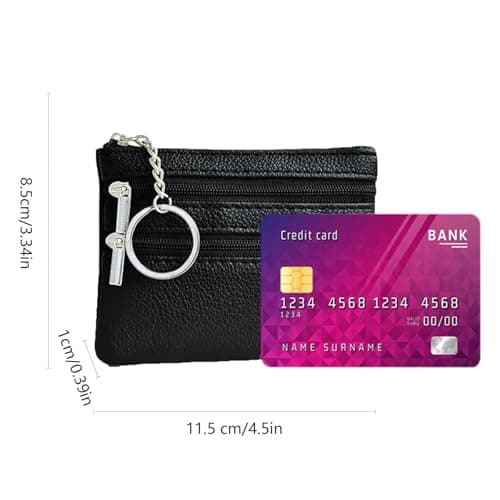 Gadom Small Coin Purse, Leather Wallet for Woman, Zipper Coin Pocket Small Ladies Purse with 3 Compartments & Keychain, Lightweight, Easy to Carry (Black) — view 3