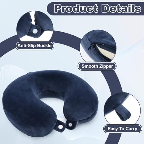 2 Packs Travel Pillow Cover Reusable Blue U Shaped Neck Pillow Covers with Zipper, Travel Pillows Case Covers Replacement Washable Soft Smooth Airplane Pillows Cover Stripe Comfort Travels Accessories — view 3