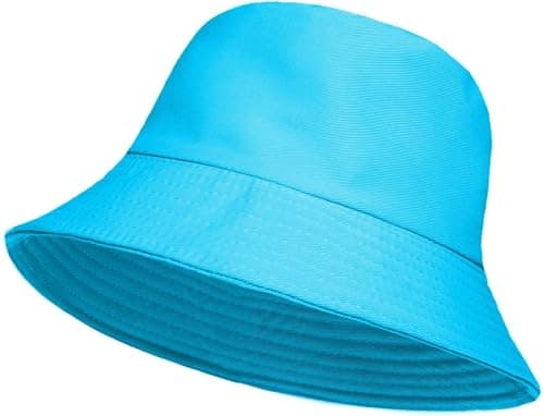 HAJRA® Unisex Girls Boys Bucket Hat Kids Reversible Cotton Fishing Hats for Outdoor Travel, Camping, Hiking, Traveling, Baseball Cap, Football Summer Beach Sun Hat Plain Colours Size 54 cm (Turquoise)