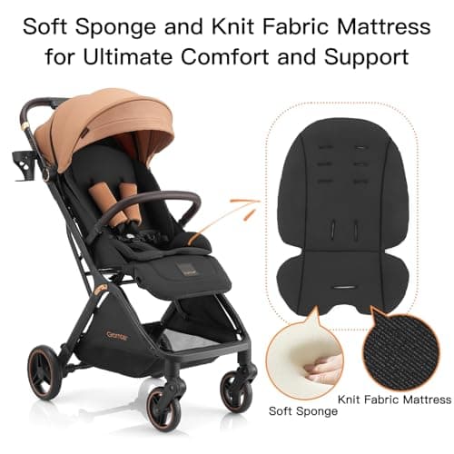 Gromast Gravity Folding Baby Stroller - Portable Travel Toddler Stroller w/Adjustable Backrest, Canopy & Cup Holder, Lightweight and UV Protected, One-Hand Automatic Folding - Khaki — view 4