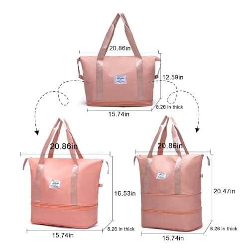 WUBAYI Travel Bag,Expandable Bilayer Overnight Bag Large Capacity Weekend Bag Dry & Wet Seperated Travel Bags for Women Foldie Travel Bag with Trolley Sleeve Duffel Bags for Women & Men — view 2