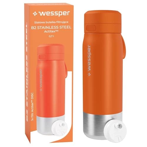 Wessper Steel Water Bottle with Water Filter 700 ml,BPA-free, Thermos Flask with Disc Water Filter, Drinking Bottle Ideal for Sports, Cycling, Fitness- Orange
