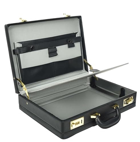 Leather Attache Case Twin Combination Lock Briefcase Expandable Organiser HOL1196 Black — view 6