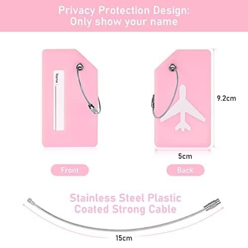 Flintronic 2 PCS Luggage Tags, Silicone Baggage Labels, Suitcase ID Tag Set, Handbag Tag Labels Travel Accessories for Checked Luggage, Hand Luggage and Handbags - Blue&Pink — view 2