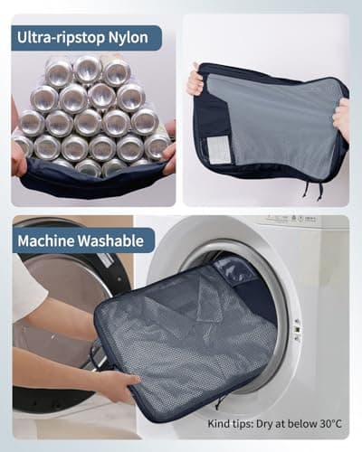 ECOHUB 4pcs Compression Packing Cubes, Suitcases Organiser Bag with Tag, Recycled Travel Bags Organiser for Backpack, Tear-resistant Packing Organiser for Carry On Luggage, Dark Blue (Patent Pending) — view 4