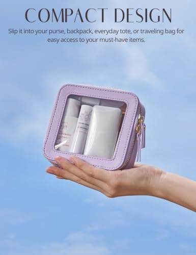 Popvibe Clear Makeup Bag with Zipper, Portable Makeup Organizer, Compact Travel Bag for Car, purple, 5'' x 4.7'' x 2'' — view 5