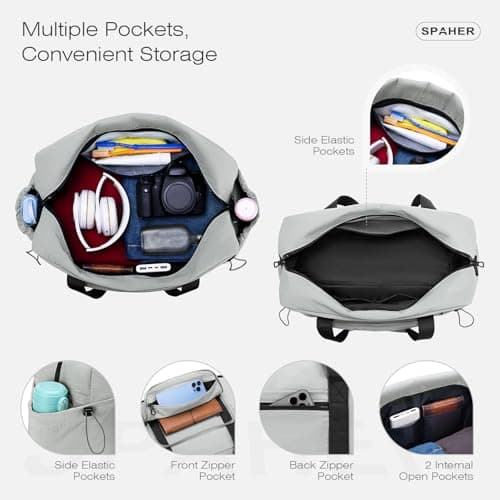 SPAHER Large Travel Duffle Weekend Bags Foldable Cabin Bag 55x40x23 Lufthansa Wizzair with Wet Pocket for Gym Overnight Women Men Waterproof Carry on Underseat Hand Luggage with 2 Toiletry Bag — view 4