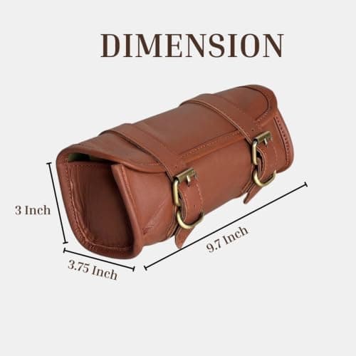 Genuine Goat Leather Vintage Motorcycle 2 Strap Buckle Closure Tool Brown Bag Quick Release Clasp Reinforced for Handlebars,Forks, Sissy Bar - 10" Christmas New Year Gift Idea — view 4