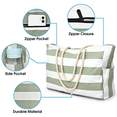 oscaurt Beach Bag, Large Beach Bags for Women, Waterproof Beach Tote Bags with Zip and Rope Handle, Summer Beach Bags Holiday Essentials Travel Bag Shopping Shoulder Handbags for Pool Gym Picnic — view 4