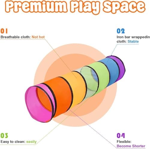 LATERN 180CM Kids Play Tunnel, 46CM Round Opening Baby Tent, Colorful Pop Up Crawl Collapsible Tent Gift for Boy Girl Pets Indoor Outdoor Backyard Game — view 2