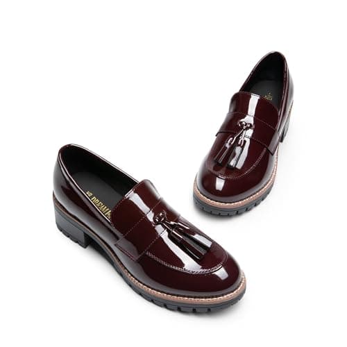 DREAM PAIRS Womens Loafers, Slip On Platform Chunky Penny Heeled Lug Sole Loafers for Women Dressy and Work, Business Casual Shoes for Women,Size 5.5,Burgundy-Pat,SDLS2404W — view 4