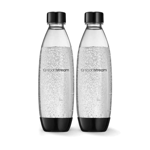 SodaStream 1L Twin Pack Carbonated Water Bottle, Dishwasher Safe Slim, 2 Black 1 Litre Reusable Plastic Bottles for Sparkling Water, Soda Stream Compatible with TERRA, DUO, ART, ENSO & More