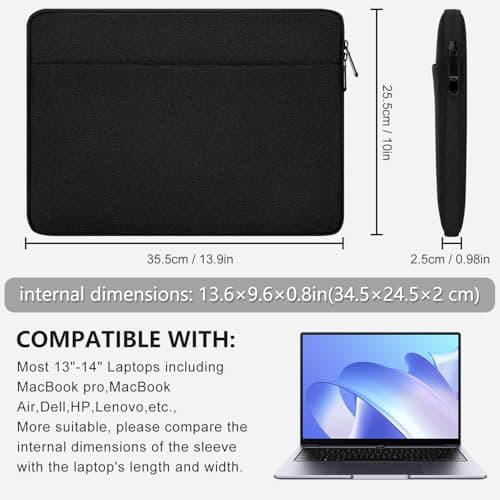 Laptop Sleeve Case with Accessory Pocket Padded Computer Carrying Pouch 13-14 inches Compatible with MacBook HP Dell Asus Lenovo Protective Laptop Cover for 13 to 14 Chromebook/Notebook/Tablet, Black — view 5