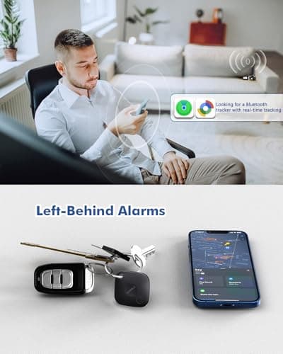 Yipoyilo Dual System Air Tracker Tag, Bluetooth Tracker Work with Apple Find My and Google Find Hub for iPhone iOS Android, Item Tracker for Luggage Key Bags etc 4 Pack Pure Black — view 5
