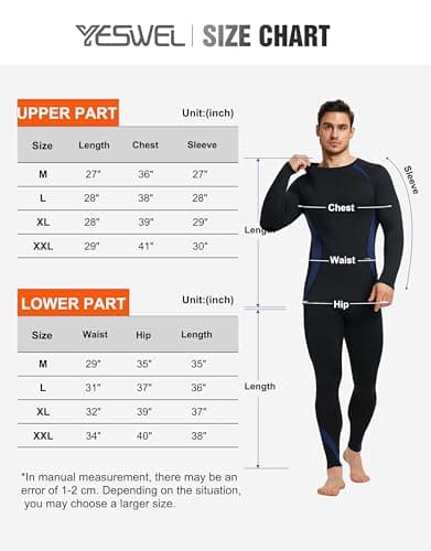 YESWEL Thermal Base Layer for Men, Long Johns & Long Sleeve Tops, Ski Thermal Underwear Set, Quick Dry Fleece Lined Bottoms (Blue, L) — view 6