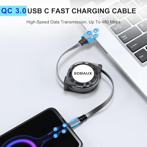 SDBAUX USB C Cable Fast Charging 1M, QC 3.0 Type C Retractable Charger Cord — view 2