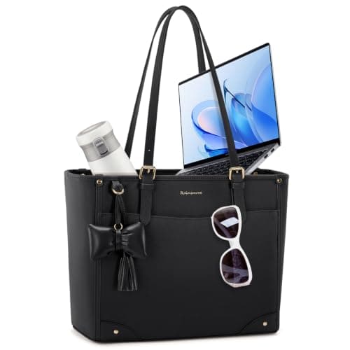RAINSMORE Tote Bags for Women Large Handbag with 14 inch Laptop Black