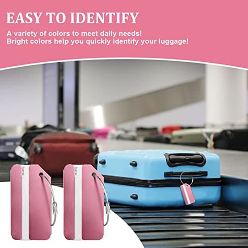 Luggage Tags, 2Pcs Aluminum Alloy Baggage Labels, Suitcase ID Tag Set, Handbag Tag Labels Travel Accessories for Checked Luggage, Hand Luggage and Handbags - Pink — view 6