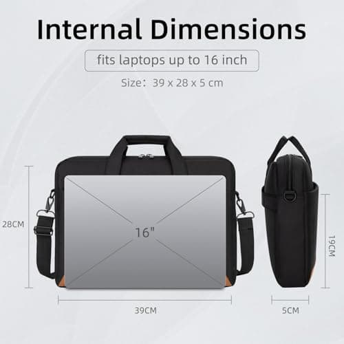 jooeer Laptop Bag Case 15.6 16 Inch, Waterproof Computer Sleeve Messenger Briefcase for Men Women Business Work Travel, Black — view 5