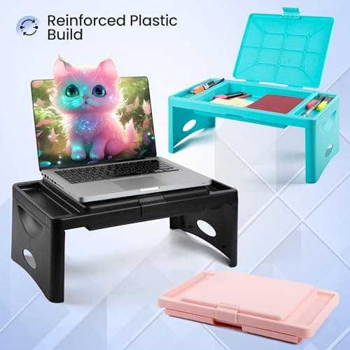 Foldable Lap Desk with Storage Pocket- | Perfect use for Children's Activites, Travel, Breakfast in Bed, Gaming and Much More! Great for Kids and Teens! (Teal Blue) — view 4