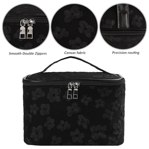 Large Cosmetic Bag Toiletry Bag Large Capacity Makeup Bags Waterproof Multifunction Cosmetic Bag Make Up Organizer Storage Gift for Girls Women (Black) — view 3