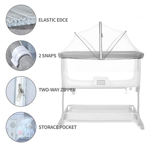 Universal Mosquito Net for Travel Cot, Baby Mosquito Net for Bedside Crib Quick Installation Cat Net for Cot with Noiseless Zipper Travel Bassinet for Babies — view 2