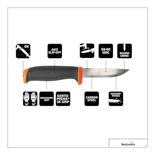 Hultafors Craftsman's knife HVK GH I All-purpose knife with non-slip Santoprene® handle and premium carbon steel blade I Including holster and holder for working trousers I 380210 — view 3