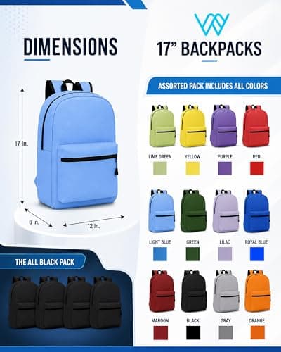 12 Pack Backpack , Bulk 17 inch Lightweight Student Outdoor Travel School Book Bag, Black — view 2