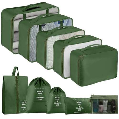 10PCS Packing Cubes for Suitcases, Travel Organiser Packing Bags for Clothes Shoes Toiletries Travel Luggage Organizers Storage Bags (Green)