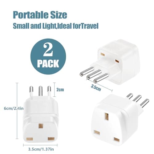 2 Pack UK to Italy Plug Adapter Italy Plug Adapter Travel Adaptor UK to Italian Converter Power Adapter for Italy (White 2Pack) — view 4