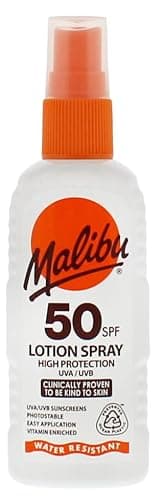 Malibu Sun SPF 50 Lotion Spray, High Protection Sun Cream Spray, Vitamin Enriched Moisturising Sunscreen Lotion for Body, Water Resistant, 100ml