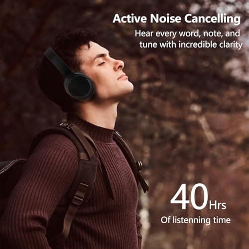 Wireless Headphones Over Ear,Active Noise Canceling Bluetooth Headphones with Microphones,40H Playtime,Foldable Lightweight Headset with Deep Bass,HiFi Stereo Sound for Travel/Office/Work/PC (Black) — view 4