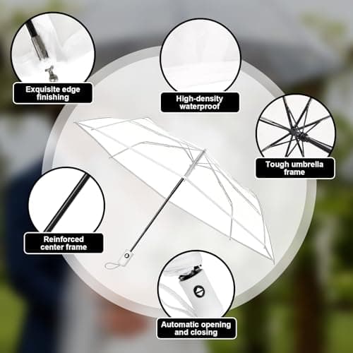 Puniama Clear Dome Umbrella, Windproof & Rainproof, 8 Ribs, Compact Folding Travel Umbrella for Men & Women, Portable See-Through Umbrellas for Weddings & Everyday Use — view 3