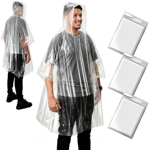ANYOO Disposable Waterproof Rain Ponchos for Adults Emergency Clear Ponchos for Women Men Camping Hiking Travelling, 3 Pack, One Size