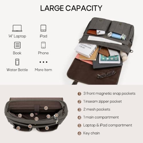 RAINSMORE Laptop Messenger Bag Multiple Pockets 17 Inch Satchel Briefcase — view 3