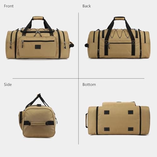 Laripwit Expandable Duffle Holdall Bag for Men 45-50L Medium Travel Duffel Bag Unisex Gym Sports Bag with Shoulder Strap | Multi-Pockets for Weekend Overnight Luggage, Brown — view 6