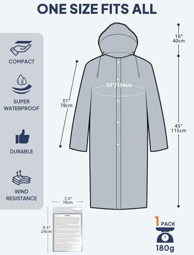 ANYOO Waterproof Rain Poncho 2 Pack Reusable Hooded Raincoats Rain Jacket with Long Sleeves for Women Men Camping, Hiking Travel, Grey, One Size — view 3