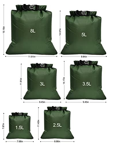 Victoper Waterproof Dry Bag Set 6 Pcs, Lightweight Large Capacity Ripstop Dry Bags Waterproof in 8L 5L 3.5L 3L 2.5L 1.5L Organizer Storage Bags for Outdoor Hiking Camping Fishing Cycling Use (Green) — view 2