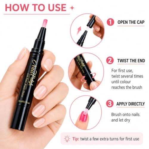 6PCS Nail Polish Pens Set - 3-in-1 One Step Quick Dry Nail Varnish Pens, Air Dry No UV Lamp, Pastel Pink Purple Blue Green Yellow Coral, Easy Nail Art Pens for Real Nails, DIY Manicure Home — view 2